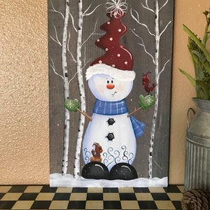 Hand Painted Snowman Wood Sign: Winter Holiday Decor