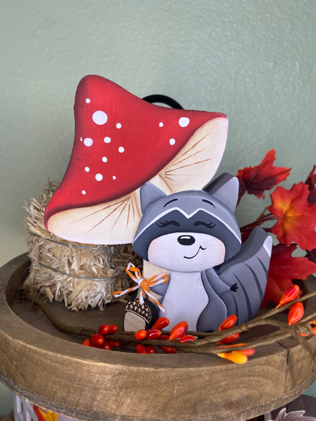 Fall Racoon Decor Hand Painted Raccoon Fall Tiered Tray Decor: Autumn Farmhouse Sign - Etsy