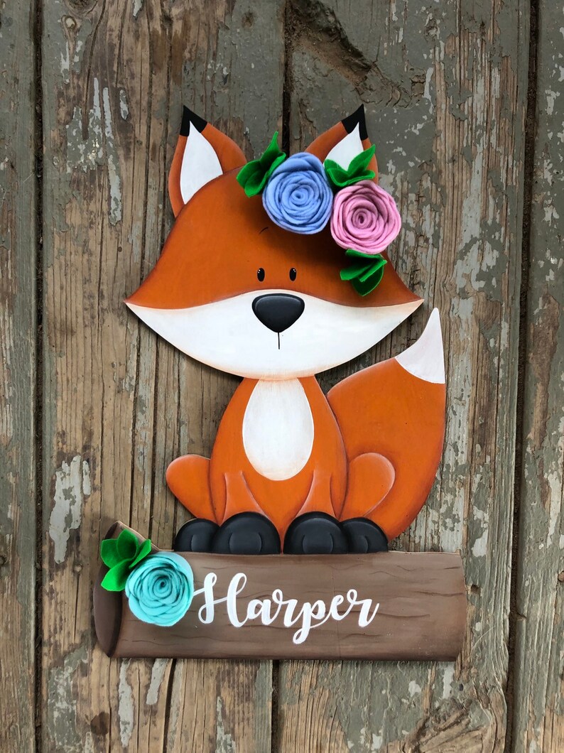 Woodland Nursery Decor Fox Door Hanger Boho Nursery Girl Etsy