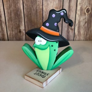 Hand Painted Halloween Frog Witch Tiered Tray Decor