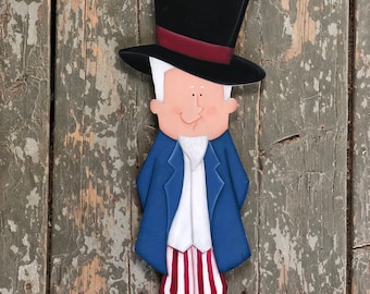 Hand Painted Uncle Sam Door Hanger: Patriotic USA Decor