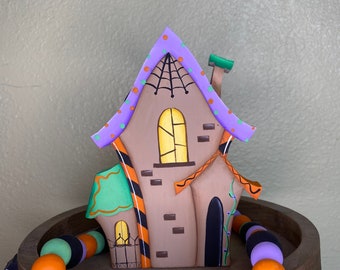 Hand Painted Halloween Haunted House Mini Sign - Tiered Tray Decor