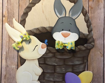 Hand Painted Bunny Door Hanger: Spring Easter Decor