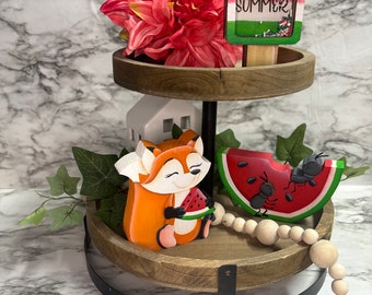 Summer Watermelon Tiered Tray Decor, Popsicle Wood Shaker Sign, BBQ Decorations, Kitchen Hand Painted Mini, Shelf Sitter, Mother’s Day Gift