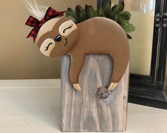 Sloth Planter, Succulent Planter, Wood Planter, Plant Box, Sloth Valentine, Sloth Birthday Gift, Plant Pot, Mini Planter, Wood Succulent