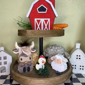 Farm Tiered Tray Decor: Hand Painted Barn, Highland Cow, Sheep Mini Signs