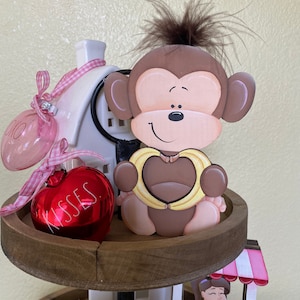 Valentine Monkey Tiered Tray Decor: Farmhouse Mini Wood Sign