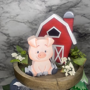 Hand Painted Pig Shelf Sitter: Farm Tiered Tray Decor