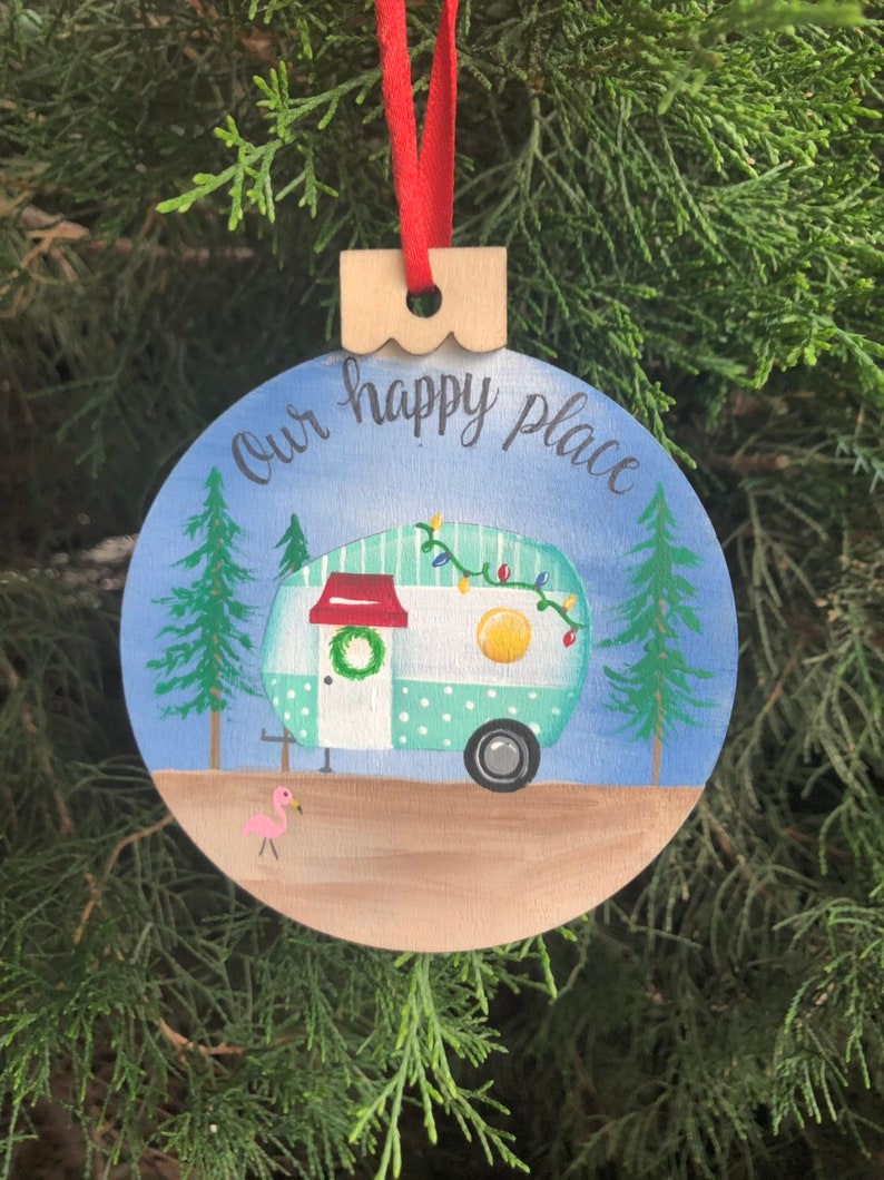Camping Ornament Wood Slice Ornament Personalized Christmas Etsy