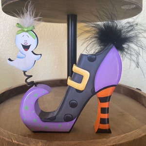 Hand Painted Halloween Witch Shoe: Tiered Tray Decor