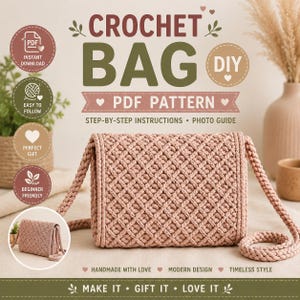 Crochet Crossbody Bag Pattern, Diamond Stitch Tote, Beginner PDF Tutorial (Digital Download)