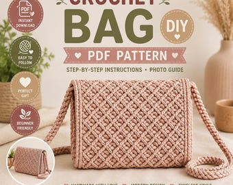 Schema per borsa all'uncinetto in PDF, schema per borsa tote all'uncinetto, borsa con punto a rombo, download digitale, tutorial per principianti all'uncinetto