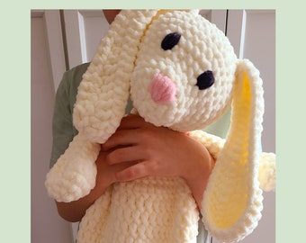 Crochet Extra Large Bunny Cuddler, Crochet Lovey, Bunny Plushie, Bunny Blankey