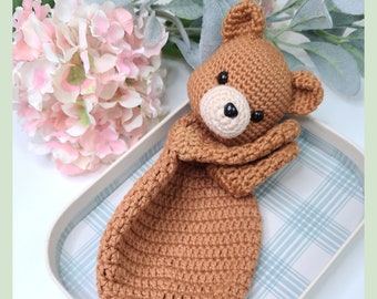 crochet bear snuggler, brown bear lovey