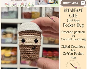 Padrão de bolso de café em crochê | Comida Amigurumi, Série Clube do Café da Manhã