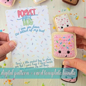 Lot de câlins avec pochette et pochette au crochet, motif câlin avec pochette au crochet, modèle de carte câlin avec pochette, pochette poptart au crochet, poptart amigurumi, préparation du marché