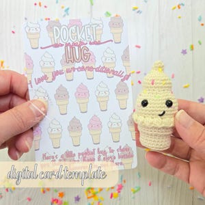Modèle de carte pour câlins en forme de cornet de crème glacée, carte de présentation imprimable au crochet, préparation du marché, étiquette cadeau pour câlins de poche, téléchargement PDF, câlin de poche