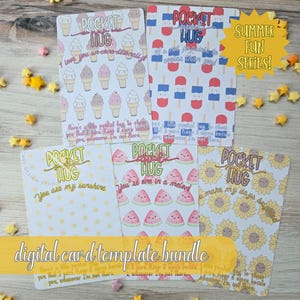 Lot de modèles de cartes Câlins de poche, Série Amusements d'été Câlins de poche, Cartes de présentation Câlins de poche au crochet, Préparation du marché d'été, Cartes Câlins de poche