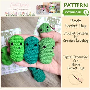 Crochet Pickle Pocket Hug Pattern | Amigurumi Mini Food