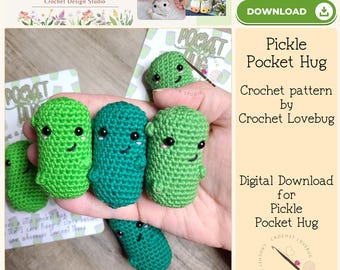 Patrón de pepinillo a crochet - Abrazo de bolsillo a crochet - Pepinillo a crochet - Pepinillo amigurumi a crochet - Regalo de crochet &quot;Pensando en ti&quot;