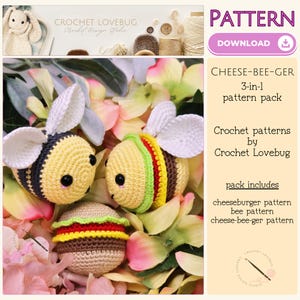 Crochet Cheese-bee-ger Pattern, Crochet Bee Pattern, Crochet Quick Bee Pattern, Crochet Cute Bee Pattern, Crochet Amigurumi Bee Pattern