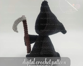 Crochet Grim Reaper Pattern | Halloween Amigurumi, Fall Decor, Boo Basket Gift, Shelf Sitter