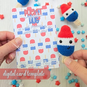 Modèle de carte de câlin de poche Popsicle, carte de présentation imprimable au crochet, préparation du marché, étiquette cadeau pour câlins de poche, téléchargement PDF, carte de câlin de poche