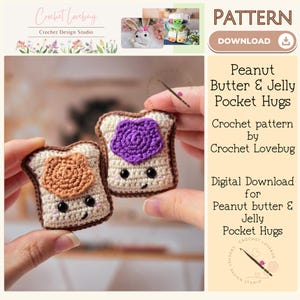 Crochet Peanut Butter and Jelly Pattern, Crochet Pocket Hug, Crochet Pattern, Cute Crochet, Friendship Keepsake, Easy Crochet Pattern