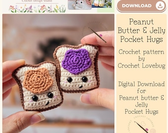 Patrón de mantequilla de maní y mermelada a crochet, abrazo de bolsillo a crochet, patrón de crochet, lindo crochet, recuerdo de la amistad, patrón de crochet fácil