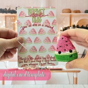 Modèle de carte de câlin de poche pastèque, carte de présentation imprimable au crochet, préparation du marché, étiquette cadeau pour câlins de poche, téléchargement PDF, carte de câlin de poche