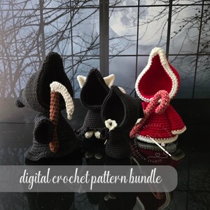 Crochet Grim Reaper Pattern Bundle | 4 in 1, Halloween Amigurumi, Fall Decor