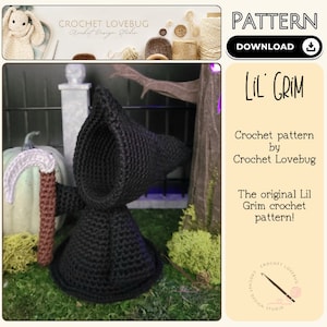 Schema della triste mietitrice all’uncinetto, Lil Grim Reaper all’uncinetto, modello spettrale all’uncinetto, piccola mietitrice, Halloween Grim Reaper all’uncinetto