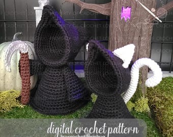 Crochet Grim Reaper Pattern Bundle | Halloween Amigurumi, Fall Decor, Boo Basket Gift, Shelf Sitter