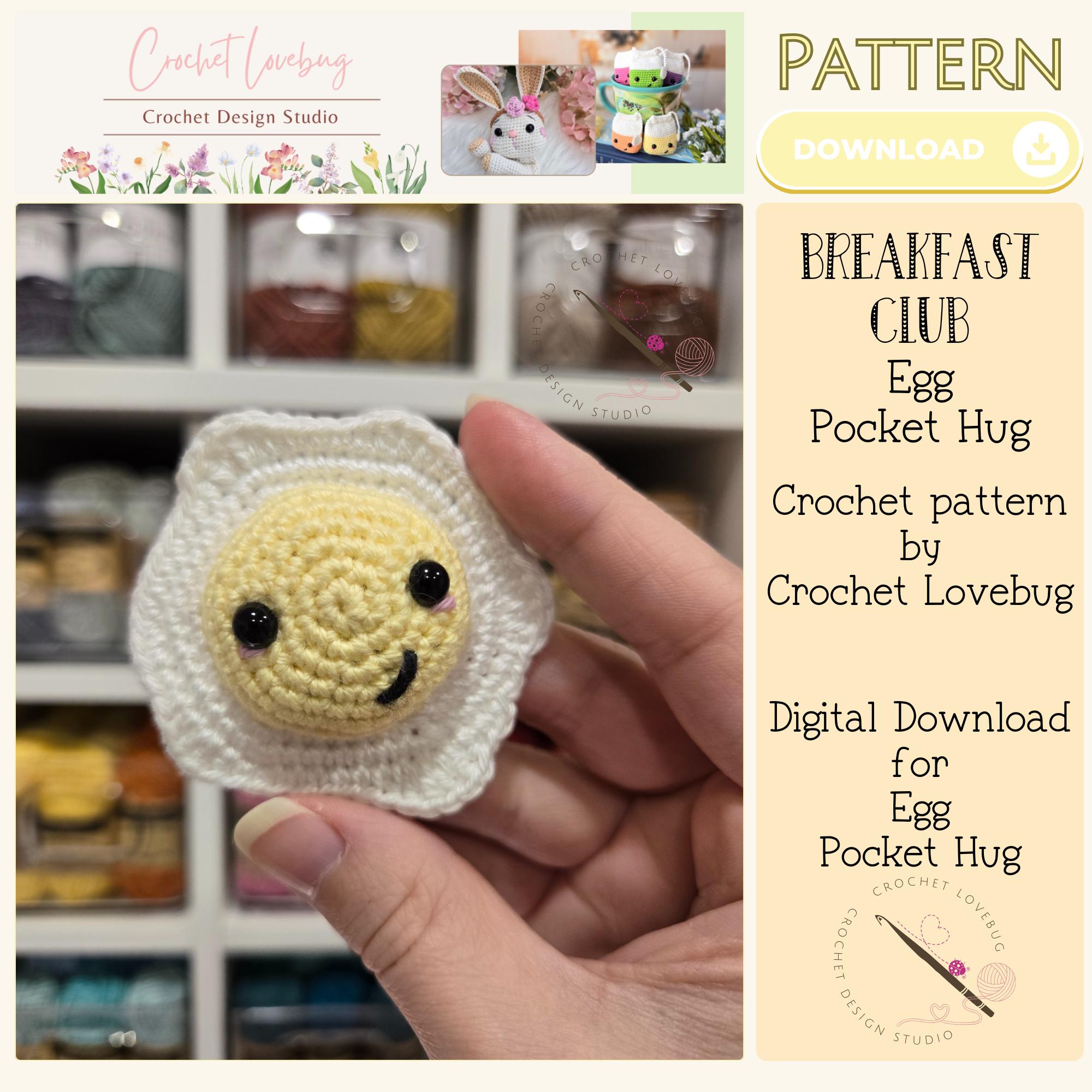 Patrón de huevo de crochet, patrones de desayuno de crochet, abrazo de bolsillo de amigurumi, patrón de comida de amigurumi, huevo de amigurumi, huevo kawaii de crochet