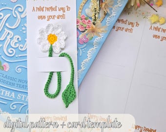 Daisy Bookmark Bundle, Crochet Pattern and Printable Card Template, PDF Bookmark Pattern, Market Prep Set, Crocheting Gift Packaging