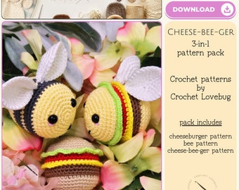 Crochet Cheese-bee-ger Pattern, Crochet Bee Pattern, Crochet Quick Bee Pattern, Crochet Cute Bee Pattern, Crochet Amigurumi Bee Pattern