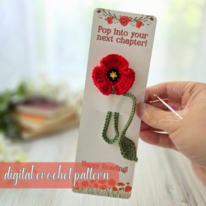 Crochet Poppy Bookmark Pattern PDF, Spring Flower, Floral Page Marker, Easy Crochet, Reading Accessory
