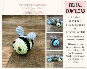Crochet Zom-bee Pattern, Amigurumi Halloween Toy, Beginner Friendly, Digital Download, Fall Decoration