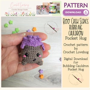 Virkat bubblande kittel med fickkrammönster | Halloween-amigurumi, presentidéer till Boo-korg