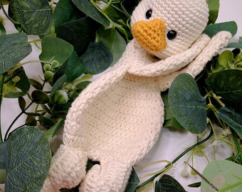 Crochet Soft Duck Cuddler - Soft Duck Lovey - Crochet Duck Snuggler - Soft Duck Snuggler - Crochet Duck Security Blanket