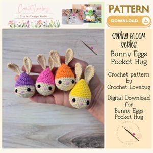 Crochet Easter Egg Bunny Amigurumi Pattern PDF - Pocket Hug Plush Rabbit Toy Tutorial