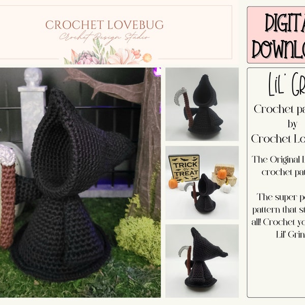 Crochet Grim Reaper Pattern - Crochet Lil Grim - Crochet Spooky Pattern - lil grim reaper - Crochet Halloween Grim Reaper