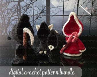 Crochet Grim Reaper Pattern Bundle | 4 in 1, Halloween Amigurumi, Fall Decor