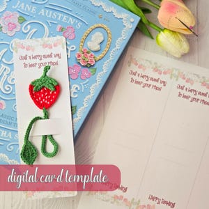Modèle de carte de marque-page aux fraises, carte de présentation imprimable au crochet, préparation du marché imprimable, étiquette cadeau pour marque-pages, téléchargement PDF