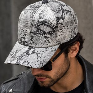 Handgemaakte baseballpet van pythonleer - Verstelbare exotische pet, Lederkape Authentic