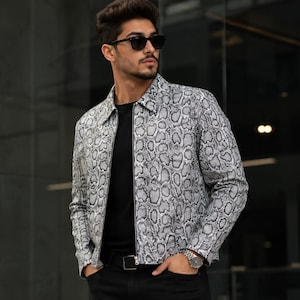Veste en cuir imprimé python faite main, vestes de moto en cuir peau de serpent