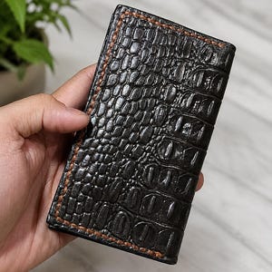 Black Handmade Alligator Leather Wallet | Genuine Exotic Skin Purse