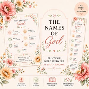 Names of God Printable Study Set | Christian Bookmark, Scripture Insert (Digital Download)