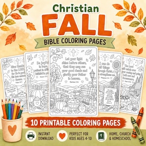 Christian Fall Coloring Pages for Kids, Printable Bible Verse Coloring Sheets, Autumn Sunday School Activity, Christian Homeschool PDF