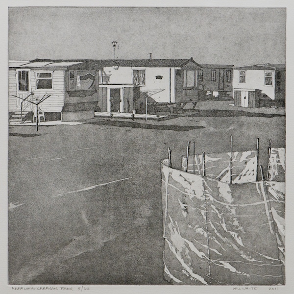 Annalong Caravan Park - Etching with Aquatint on Somerset Paper - By William White - Original Hand Pulled Print - FREE SHIPPING